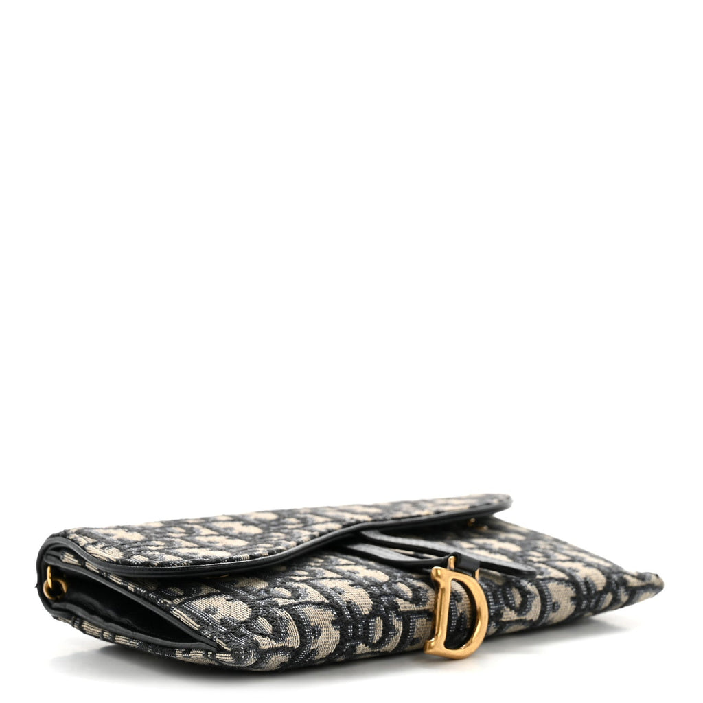 Christian Dior Oblique Saddle Chain Long Wallet Blue