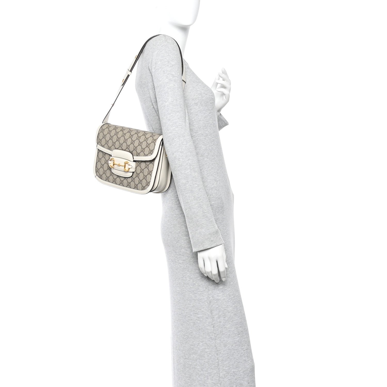 Gucci GG Supreme Monogram Horsebit 1955 Shoulder Bag Beige Mystic White