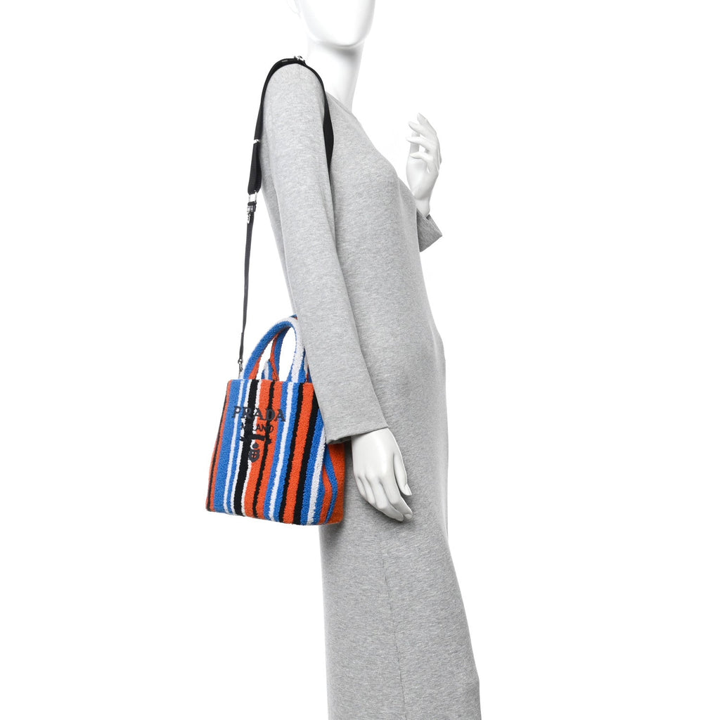Prada Terry Cloth Small Stripe Tote Arancio