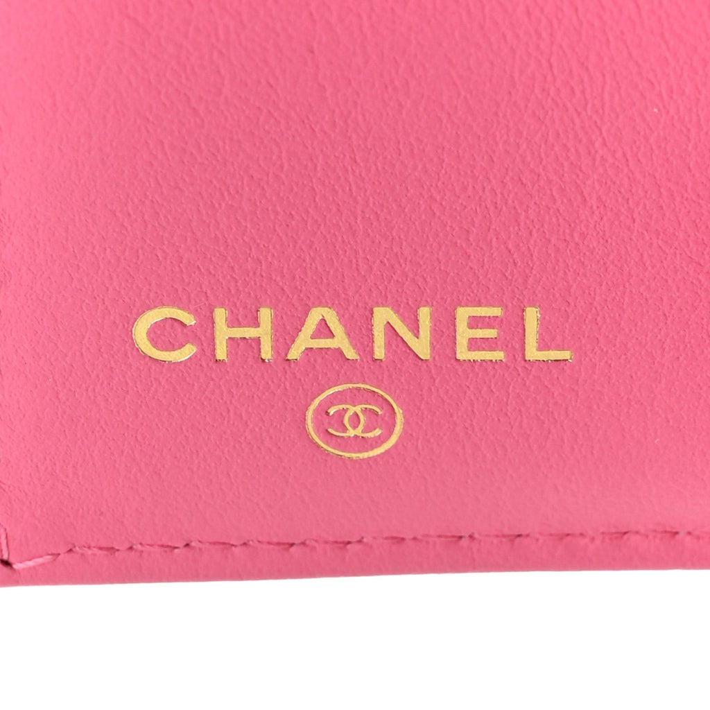 Caviar Quilted Tri-Fold Flap Wallet Pink