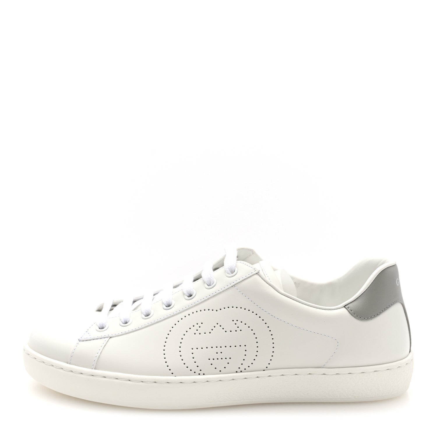 Gucci Calfskin Interlocking G Perforated Mens Ace Sneakers 8 White Grey Sky