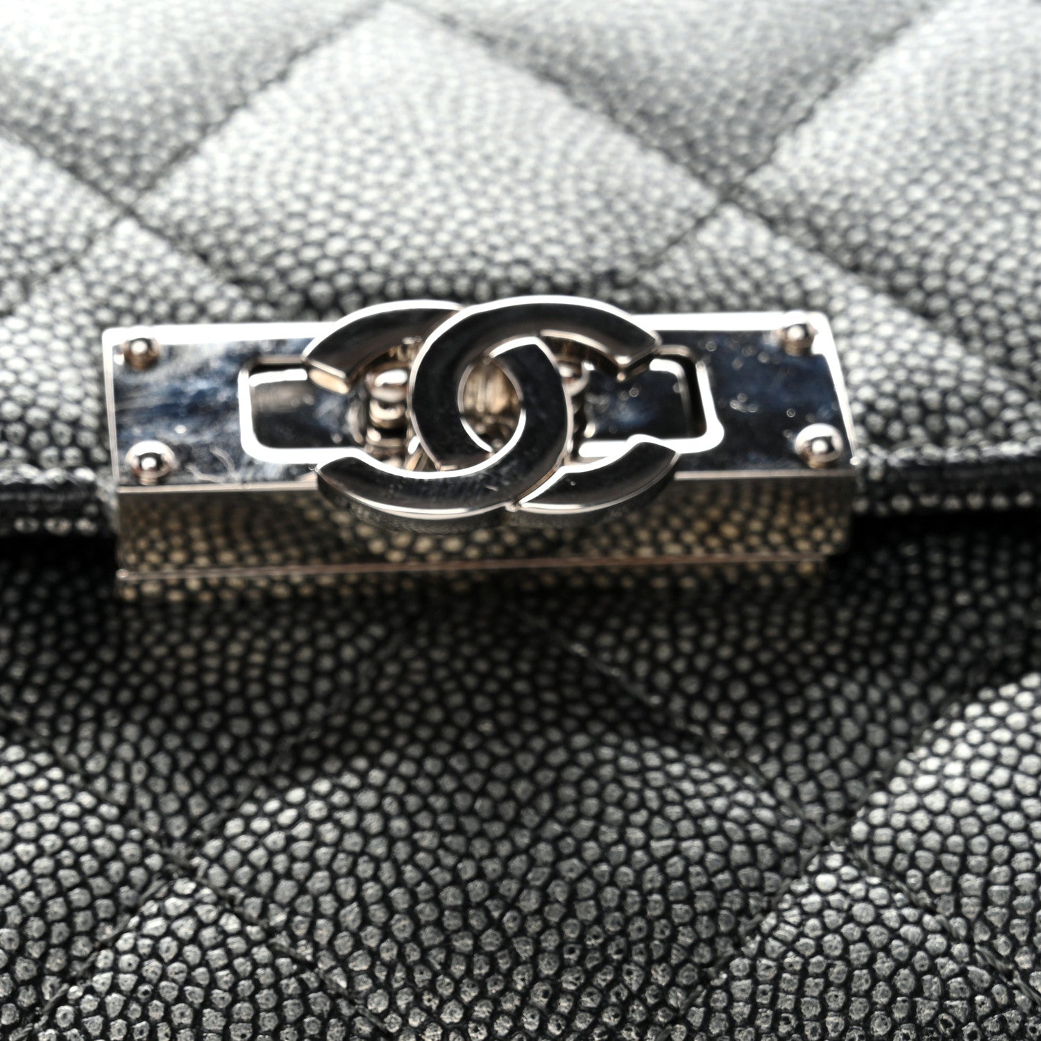 Metallic Caviar Quilted Large Golden Class Gusset Flap Wallet Dark Grey