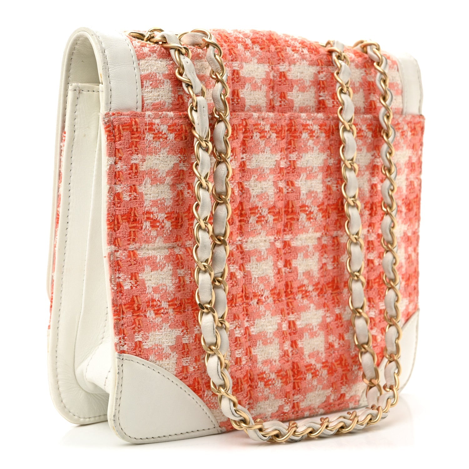 Chanel Tweed Calfskin Square Flap Bag Orange White