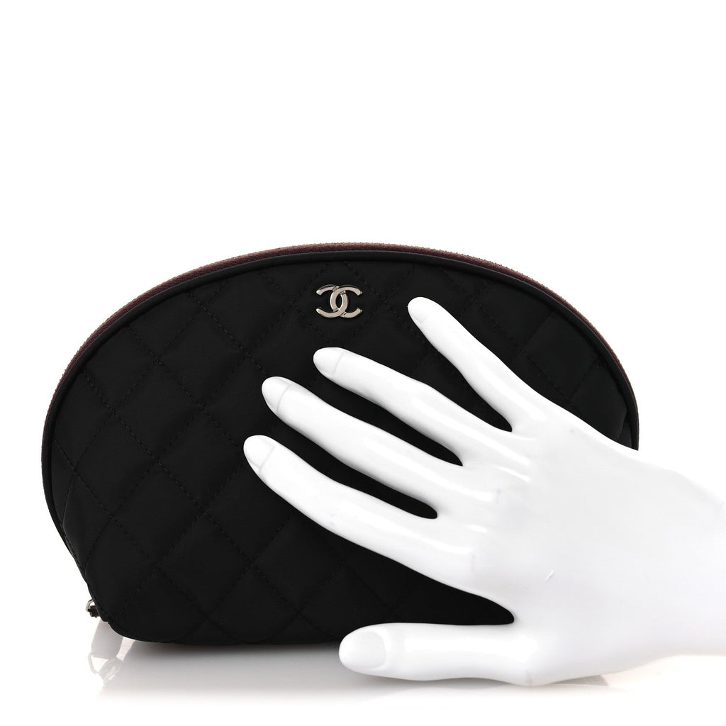 Nylon Quilted Small Cosmetic Case Black