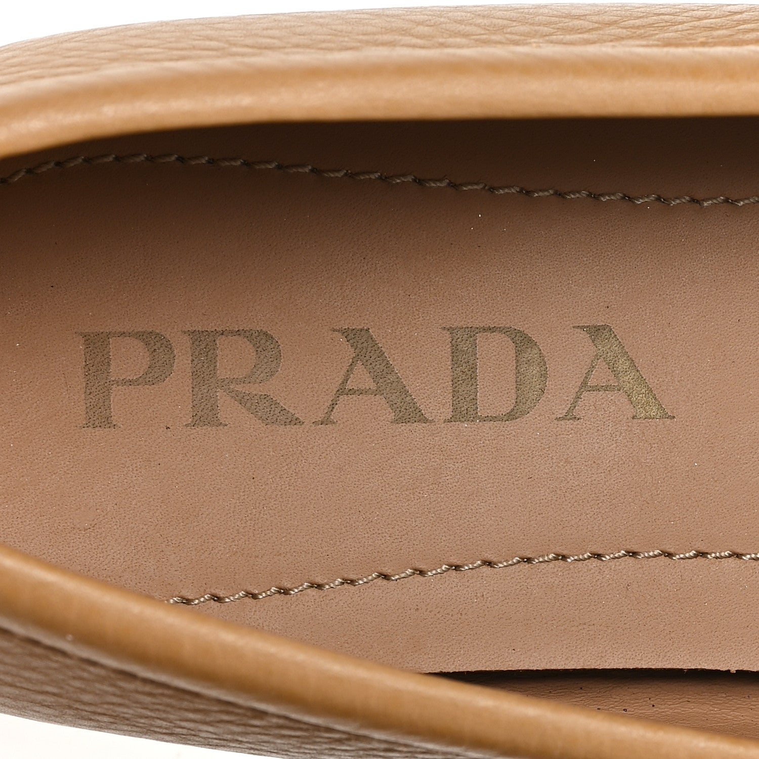 Prada Cervo Triangle Driving Loafer 39.5 Naturale