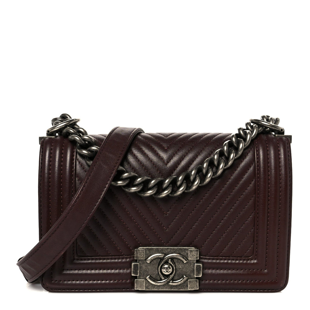 Chanel Calfskin Chevron Quilted Small Boy Flap Burgundy