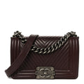 Chanel Calfskin Chevron Quilted Small Boy Flap Burgundy