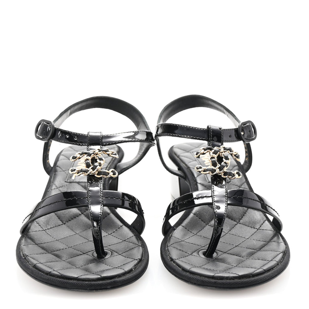 Patent CC Logo Thong Sandals 37 Black