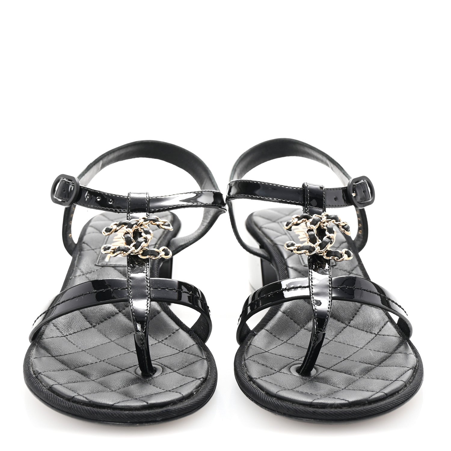 Patent CC Logo Thong Sandals 37 Black