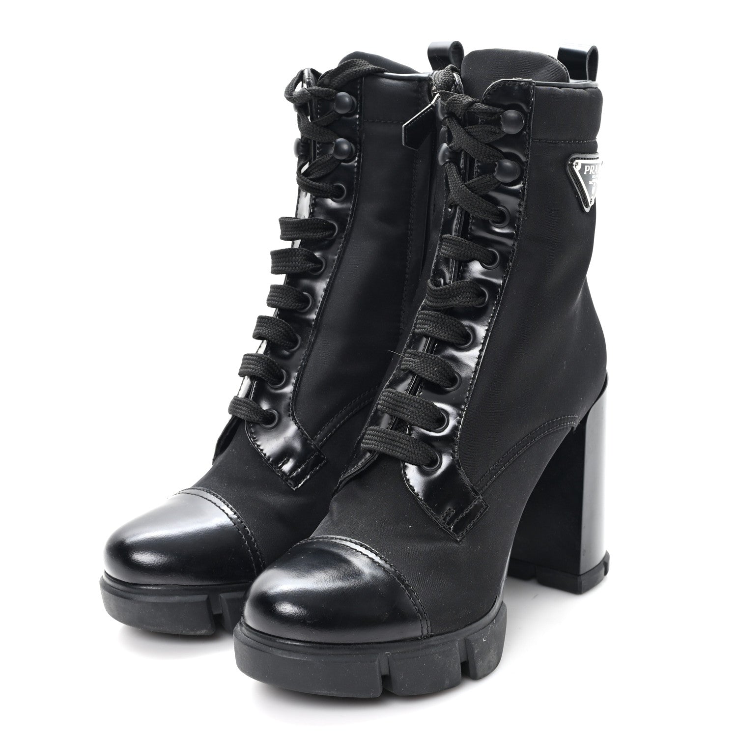Prada Spazzolato Re-Nylon Metal Triangle Logo 110mm Ankle Boots 37 Black