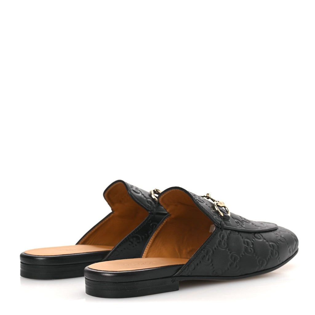 Gucci Glamour Calfskin Guccissima Womens Princetown Slippers 37 Black