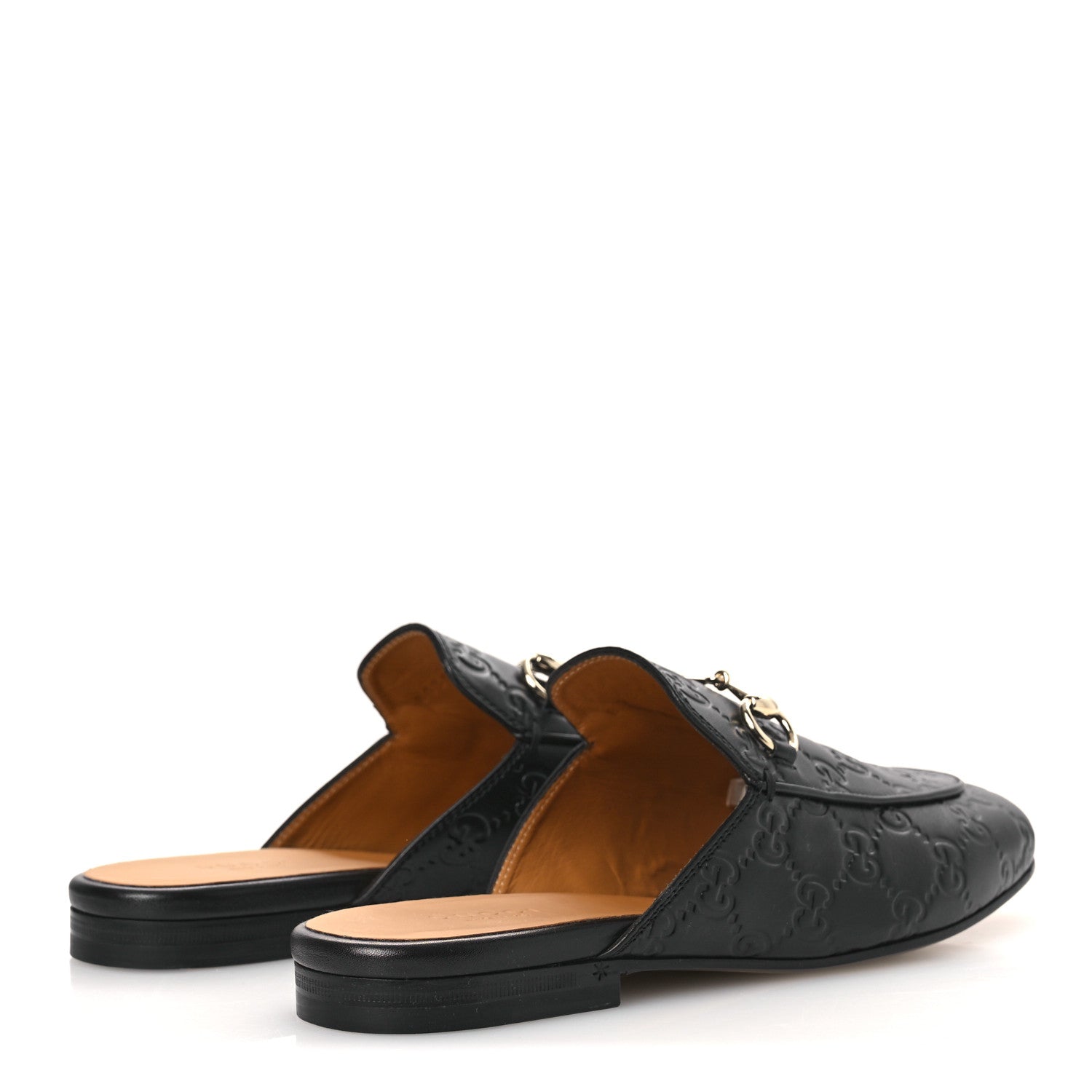 Gucci Glamour Calfskin Guccissima Womens Princetown Slippers 37 Black