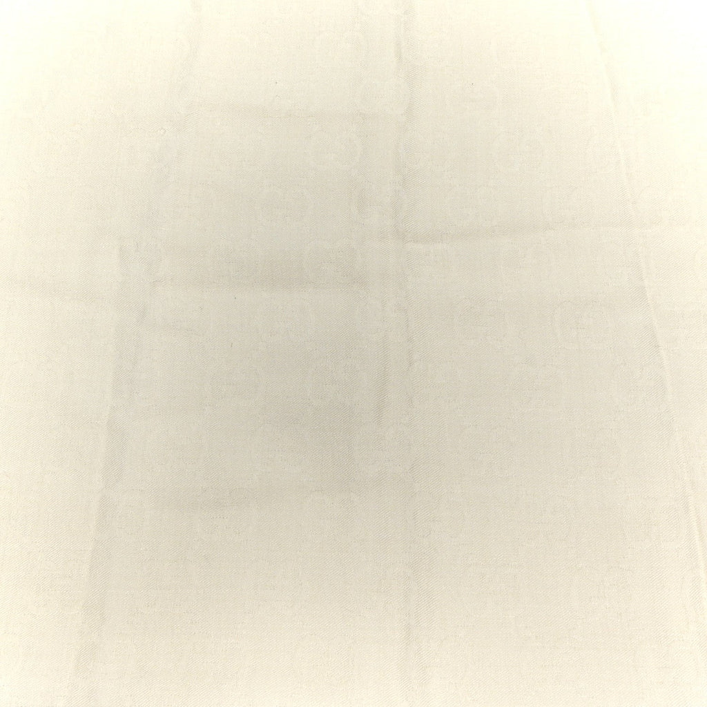 Gucci Wool Silk GG Monogram GGNat Fringe Scarf White