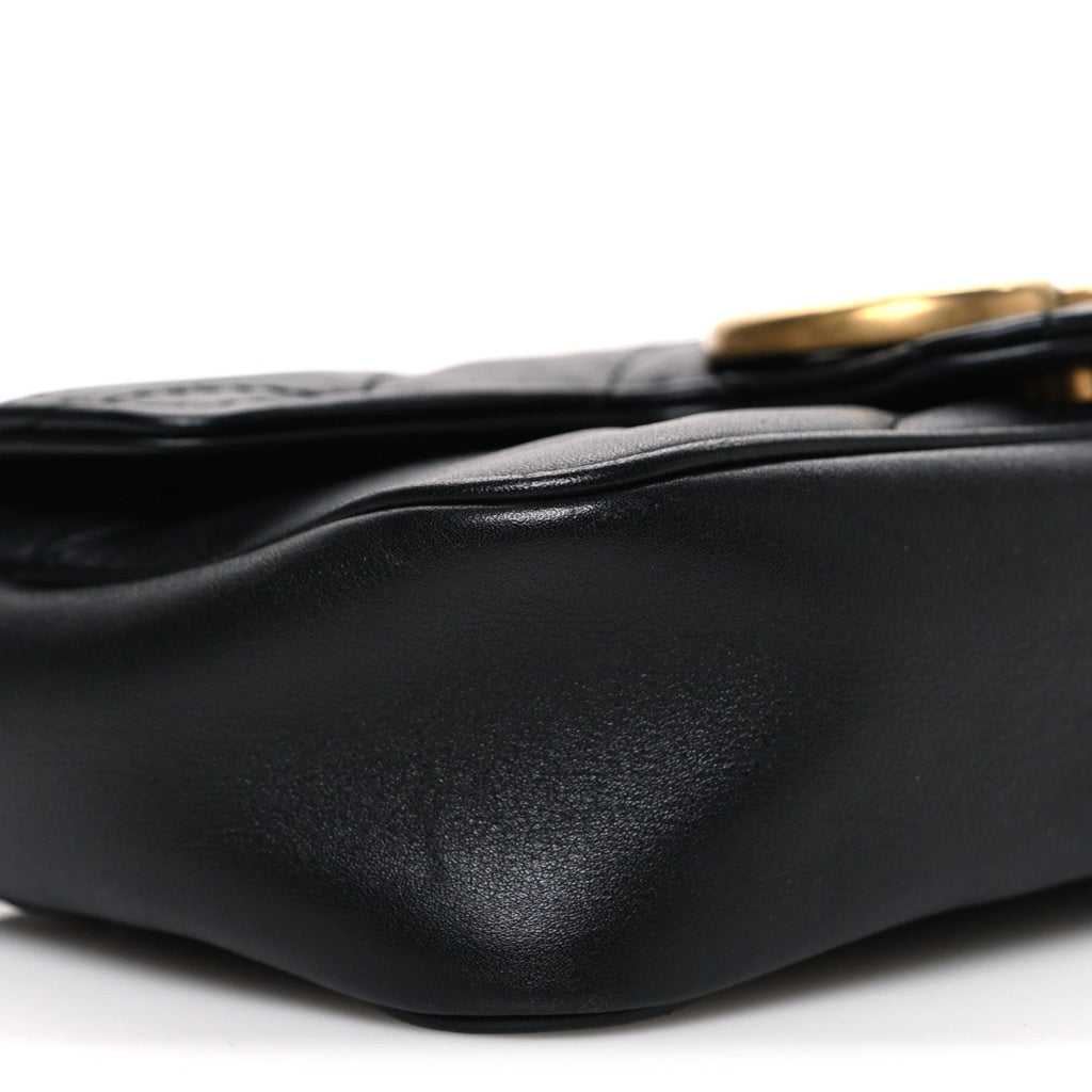 Gucci Calfskin Matelasse Super Mini GG Marmont Shoulder Bag Black
