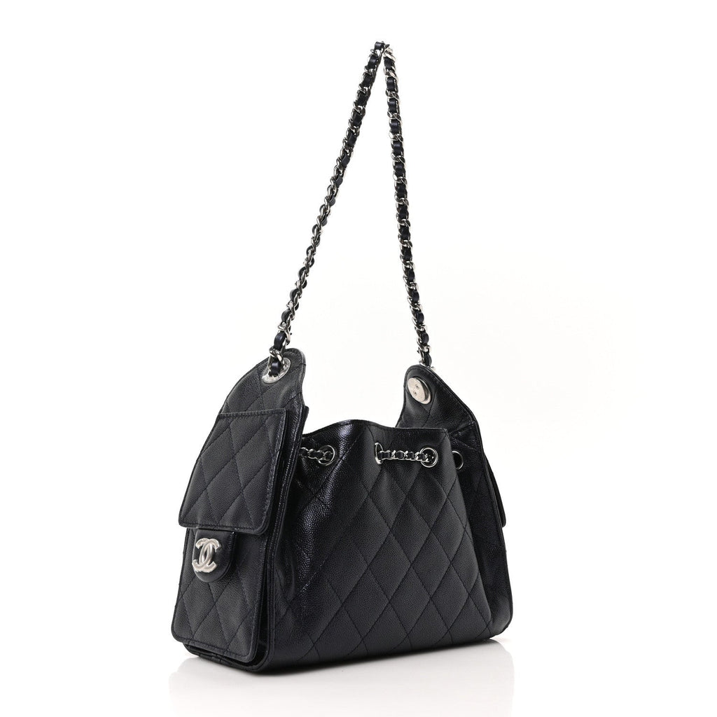 Chanel Metallic Caviar Quilted Mini Chanel 25 Handbag Dark Blue
