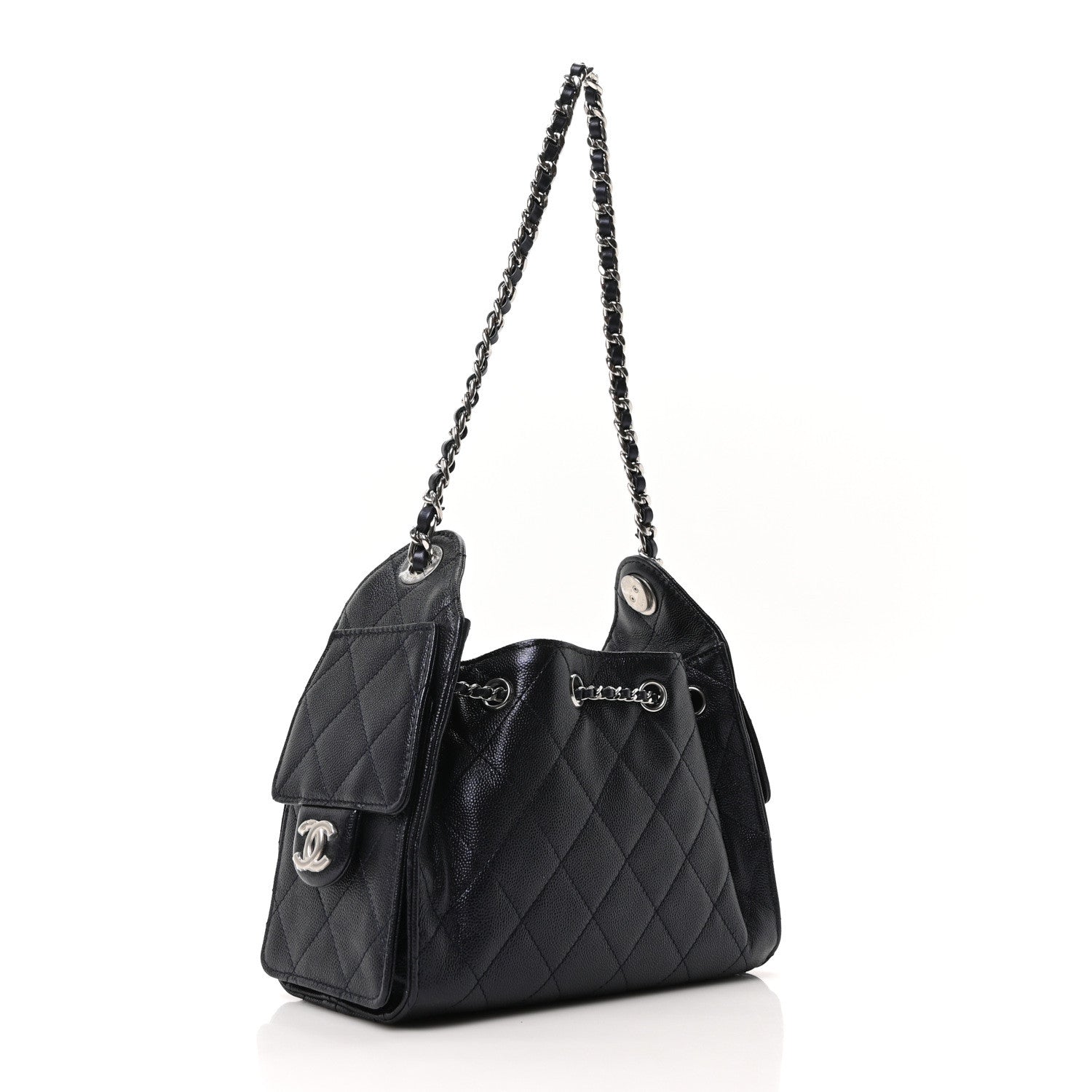 Chanel Metallic Caviar Quilted Mini Chanel 25 Handbag Dark Blue