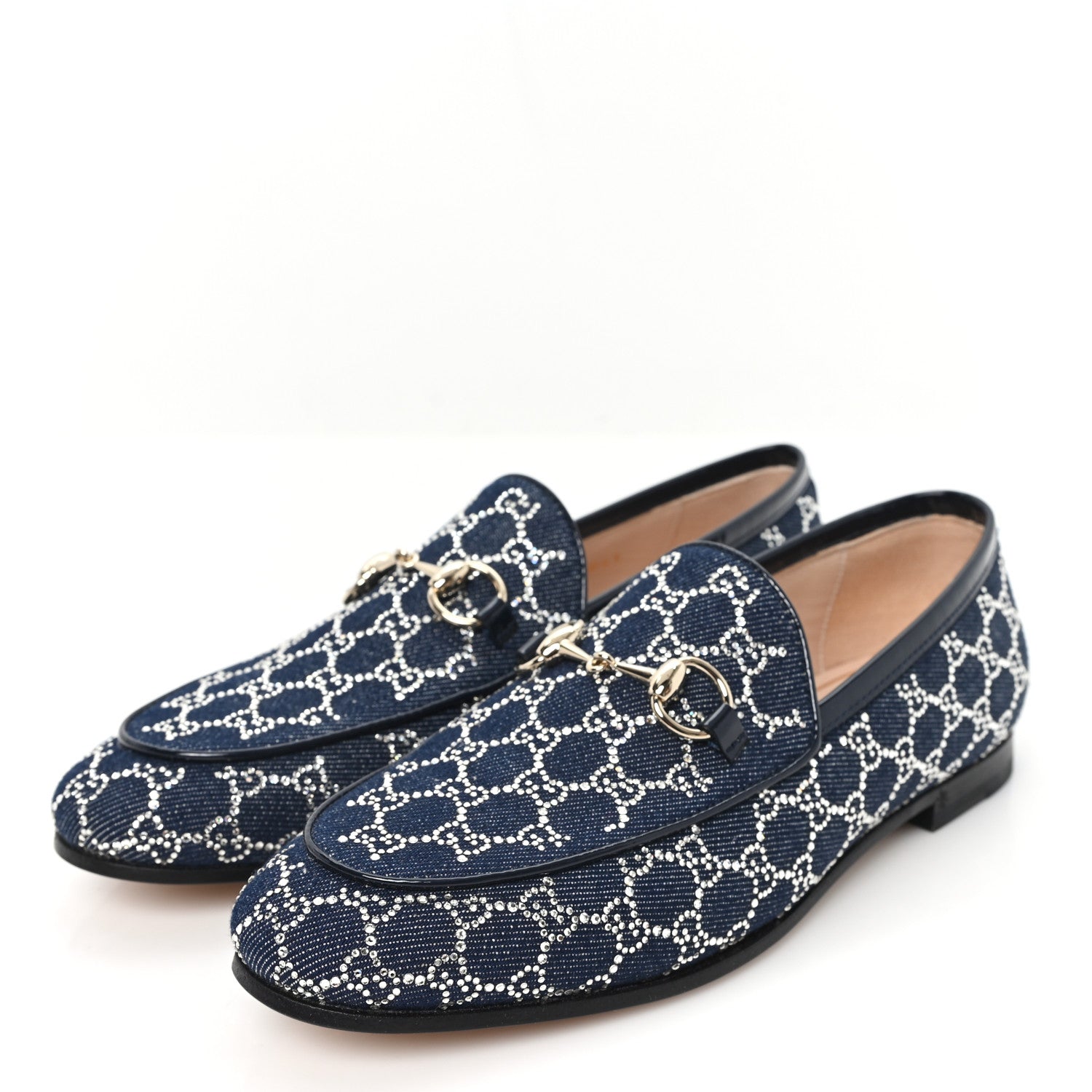 Gucci New Denim Crystal GG Monogram Womens 1953 Horsebit Jordaan Loafer 36 Blue