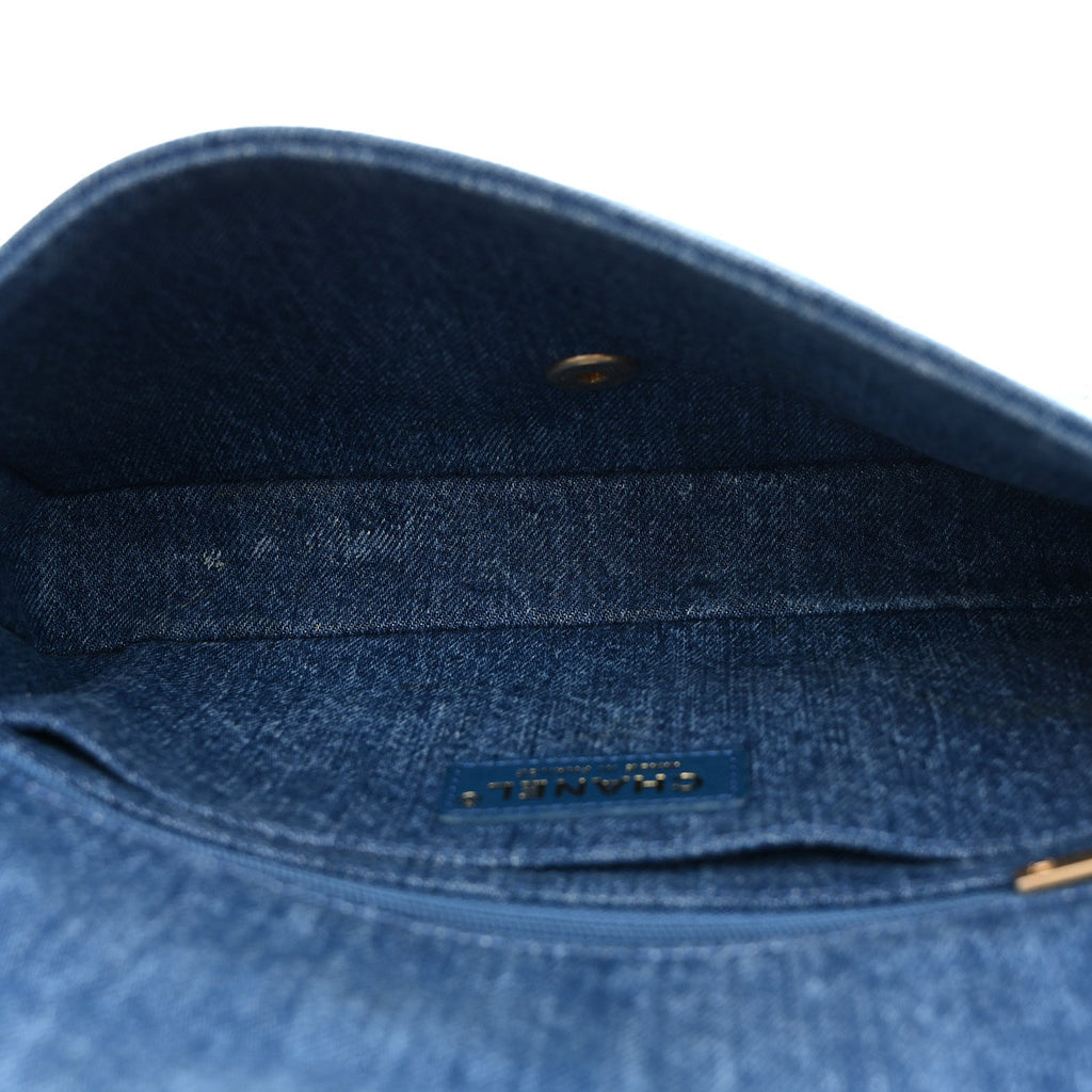 Chanel Denim Shearling Hieroglyph Flap Blue