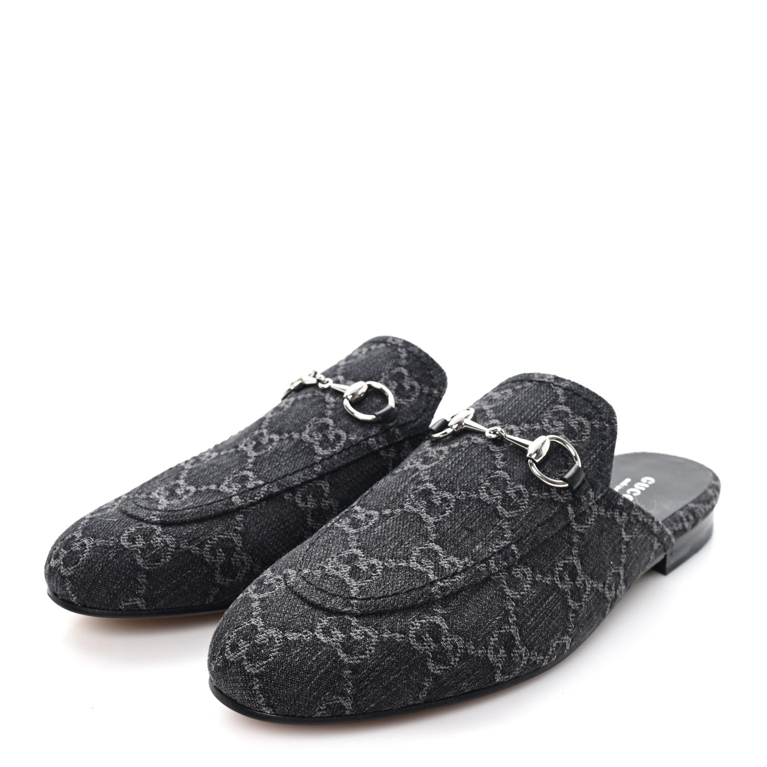 Gucci New Denim GG Malaga Kid Womens Princetown Slippers 37.5 Grey Black