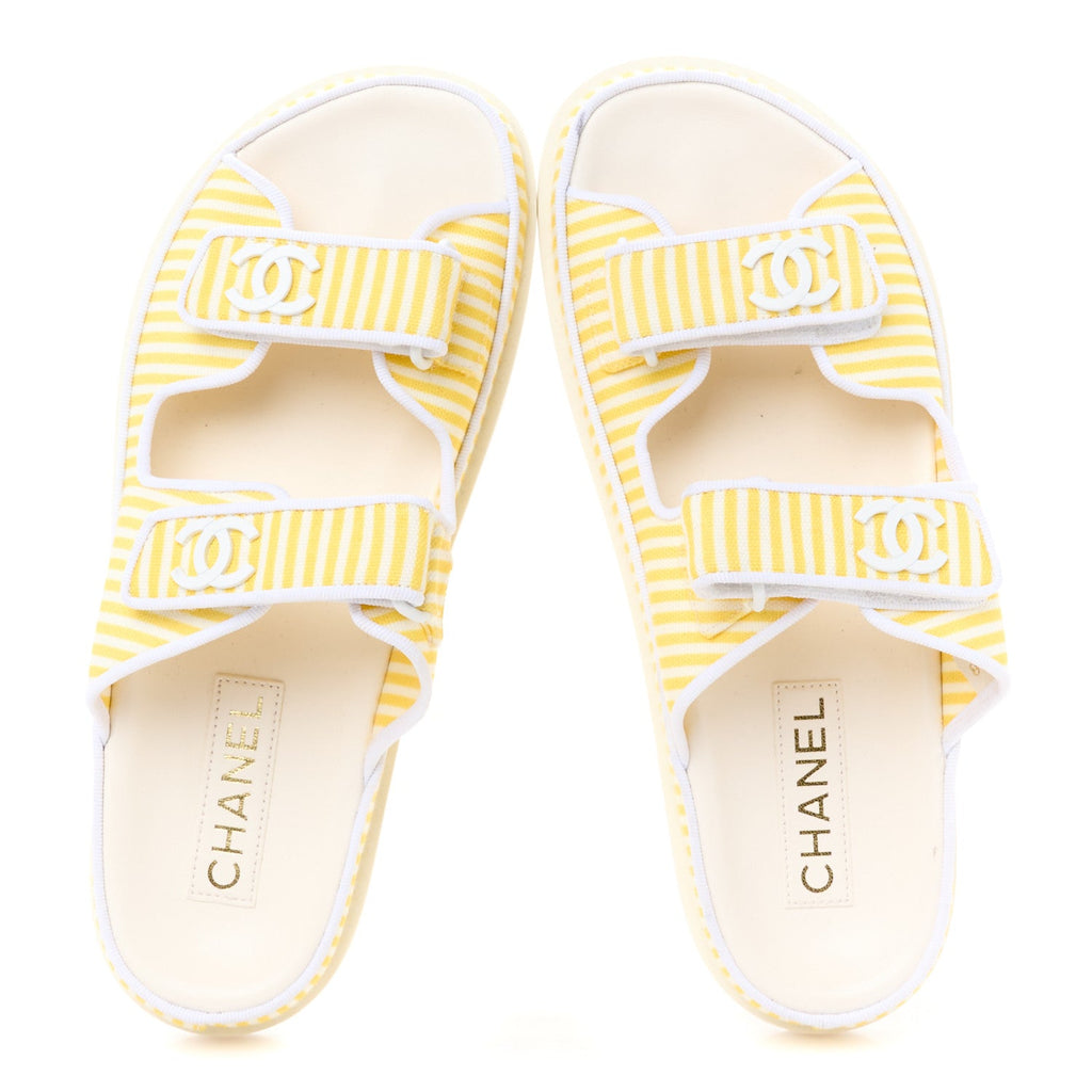 Printed Calfskin Velcro Dad Flat Mules 40 White Yellow