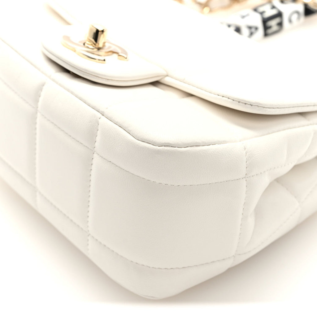 Chanel Lambskin Resin Crystal Square Quilted Mini Monacoco Flap White