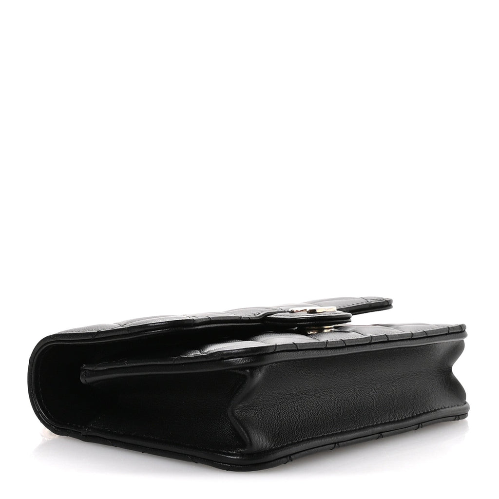 Chanel Lambskin Quilted Flap Phone Holder With Chain Black