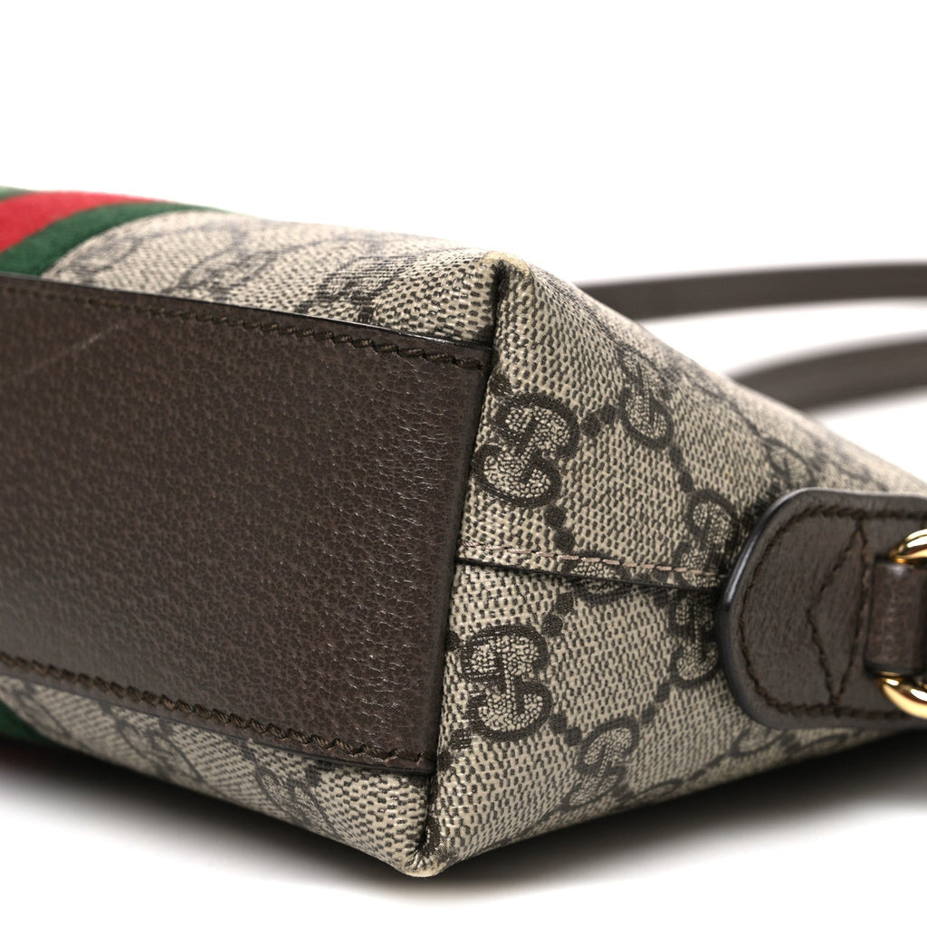 Gucci GG Supreme Monogram Textured Dollar Calfskin Web Small Ophidia Dome Shoulder Bag Beige Ebony New Acero