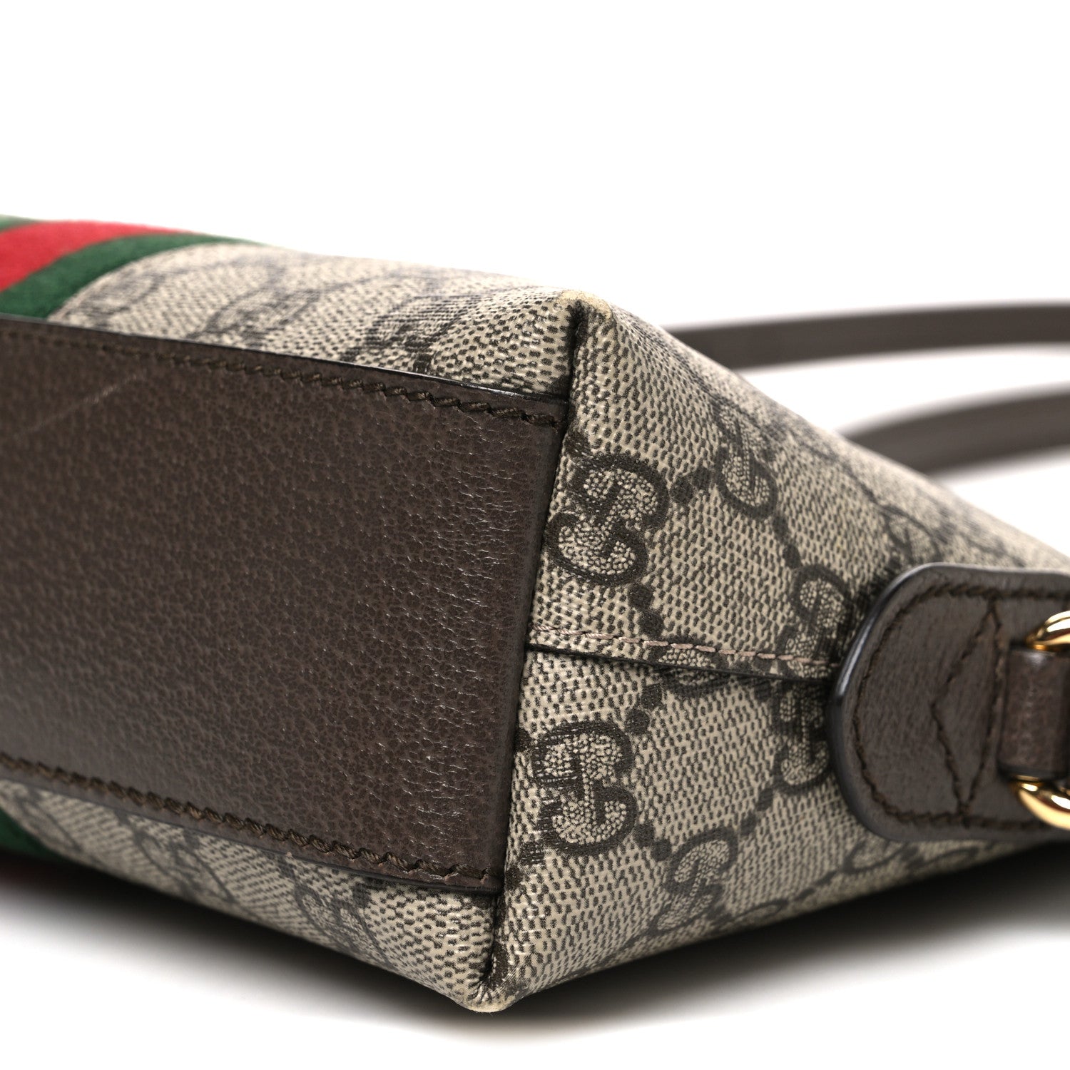 Gucci GG Supreme Monogram Textured Dollar Calfskin Web Small Ophidia Dome Shoulder Bag Beige Ebony New Acero