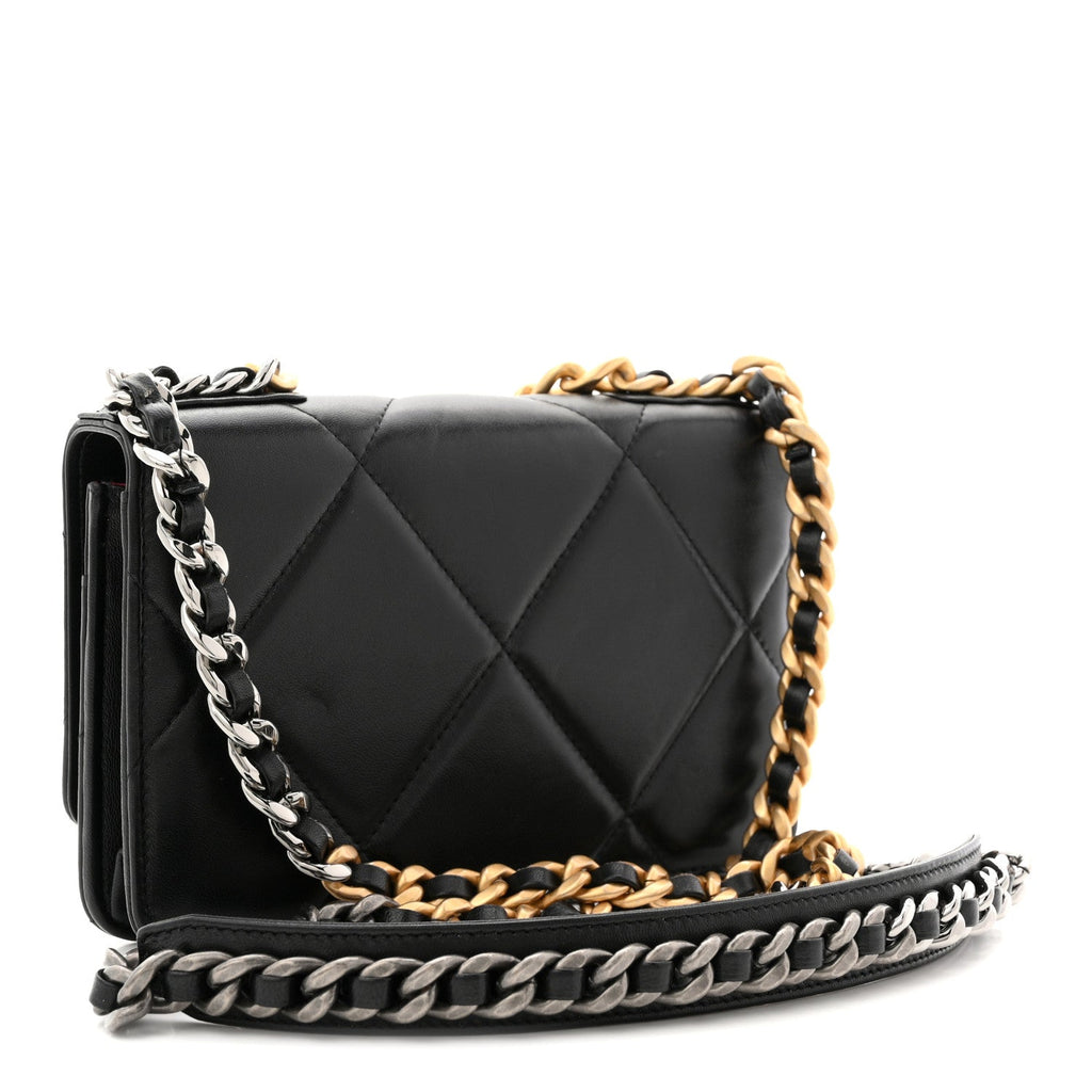 Chanel Lambskin Quilted Chanel 19 Wallet On Chain WOC Black