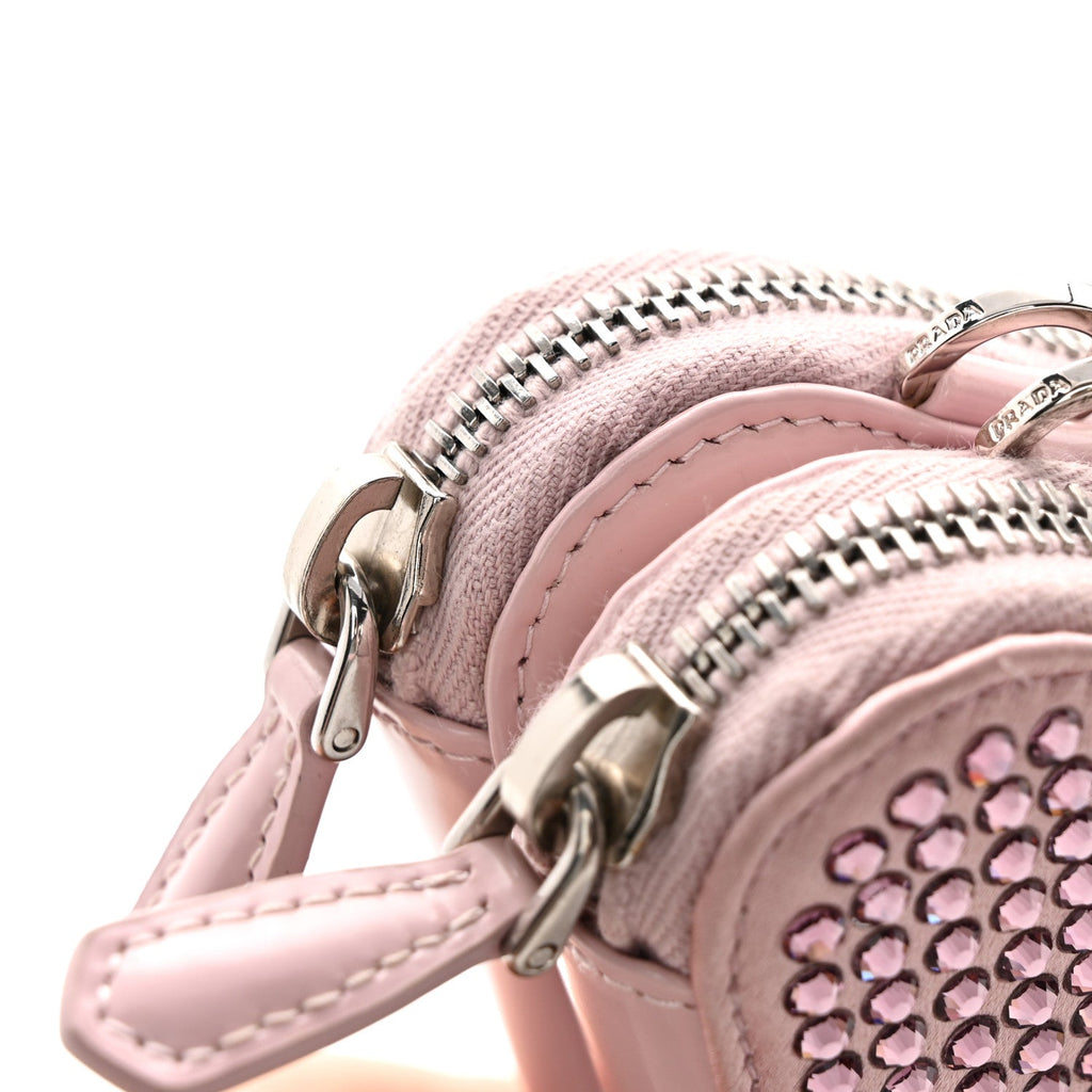 Prada Satin Crystal Mini Triangle Crossbody Pouch Alabastro