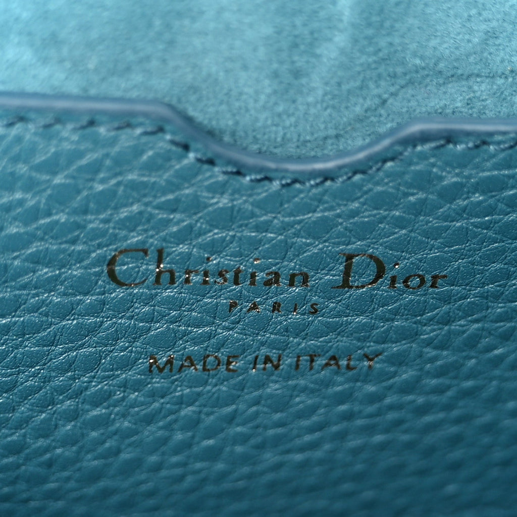Christian Dior Grained Calfskin Medium Bobby Flap Steel Blue