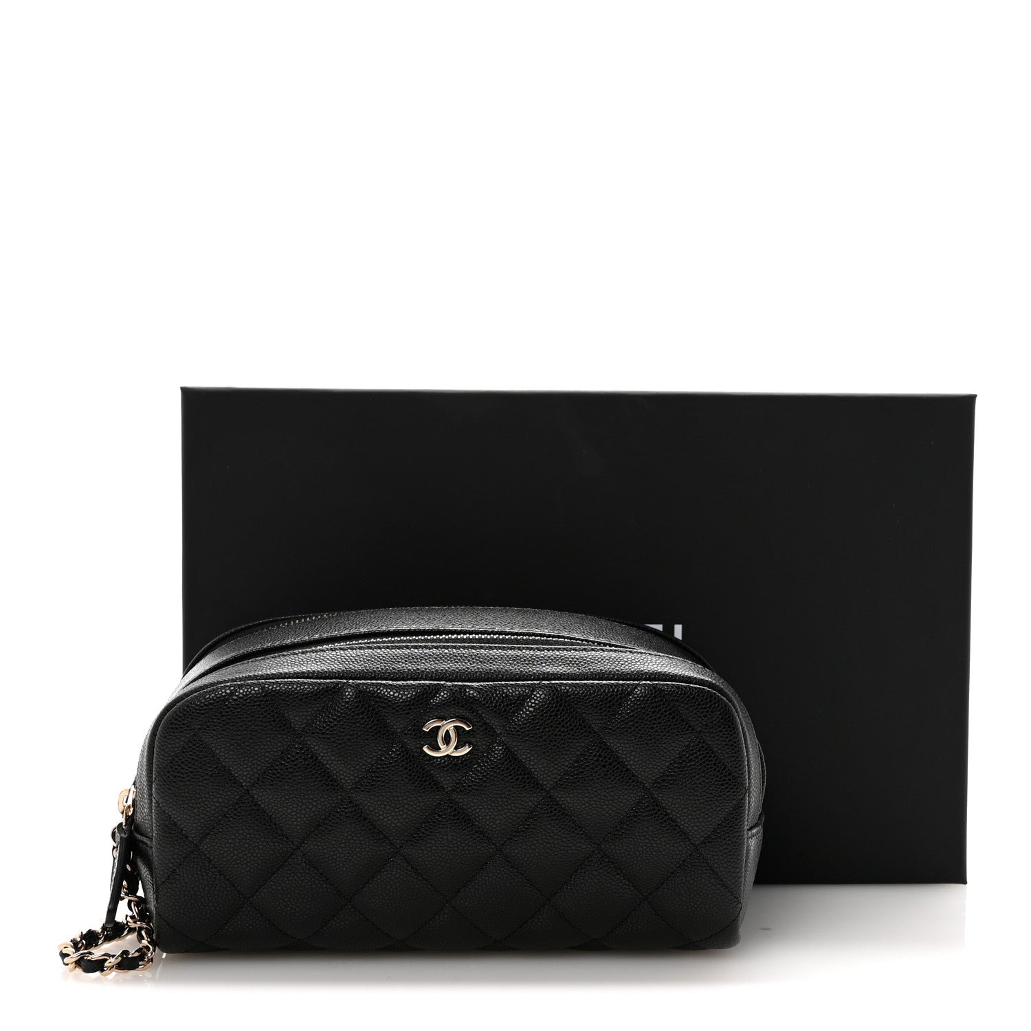 Chanel Caviar Quilted Toiletry Case With Chain Black