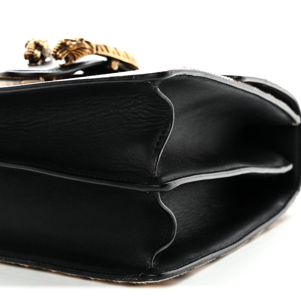 Gucci Calf Hair Calfskin Bamboo Web Leopard Print Medium Dionysus Top Handle Bag Natural Blue Agata Hibiscus Red