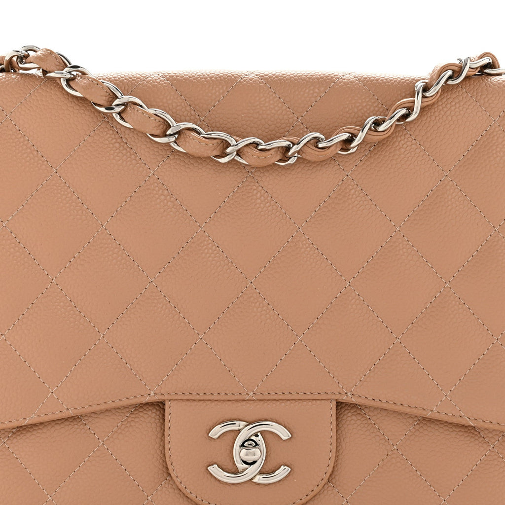 Chanel Caviar Quilted Jumbo Single Flap Dark Beige