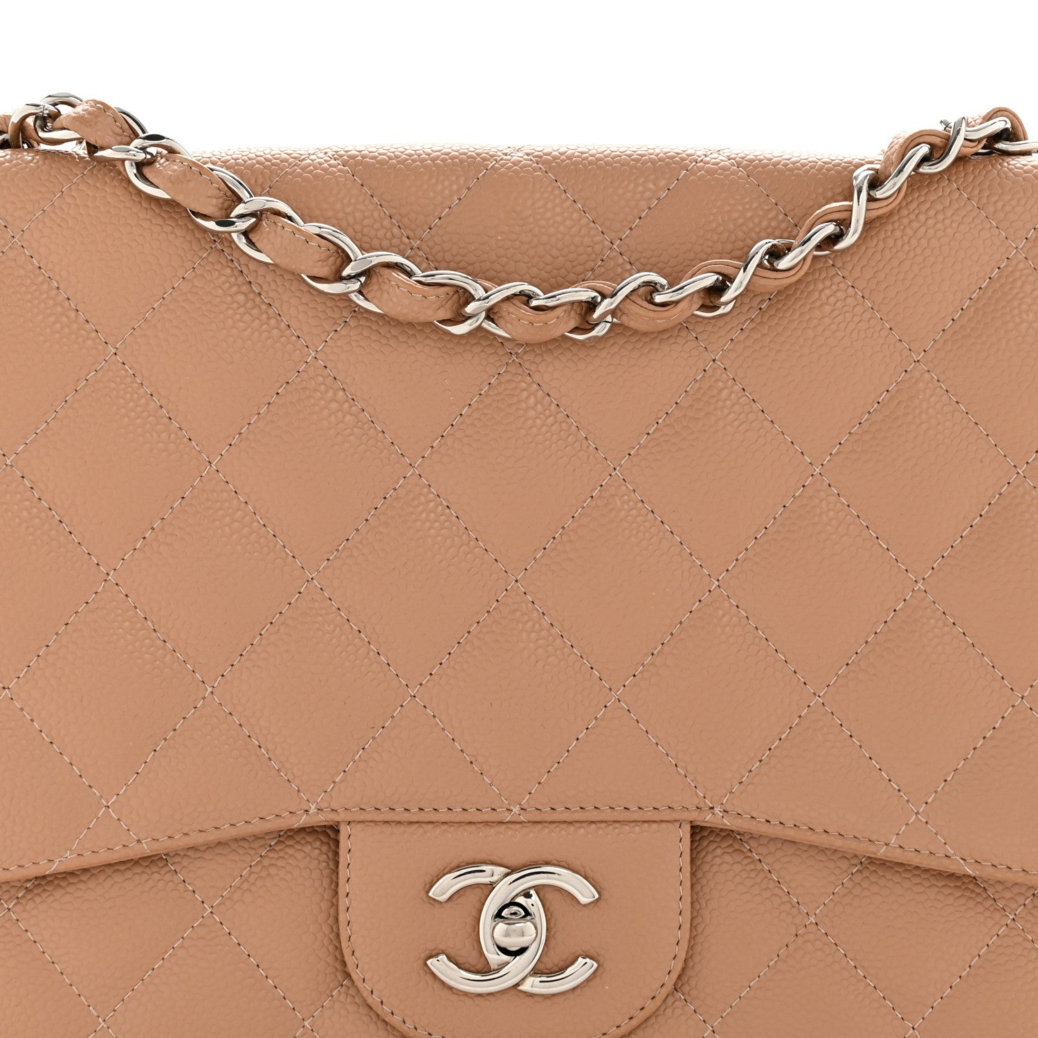 Chanel Caviar Quilted Jumbo Single Flap Dark Beige