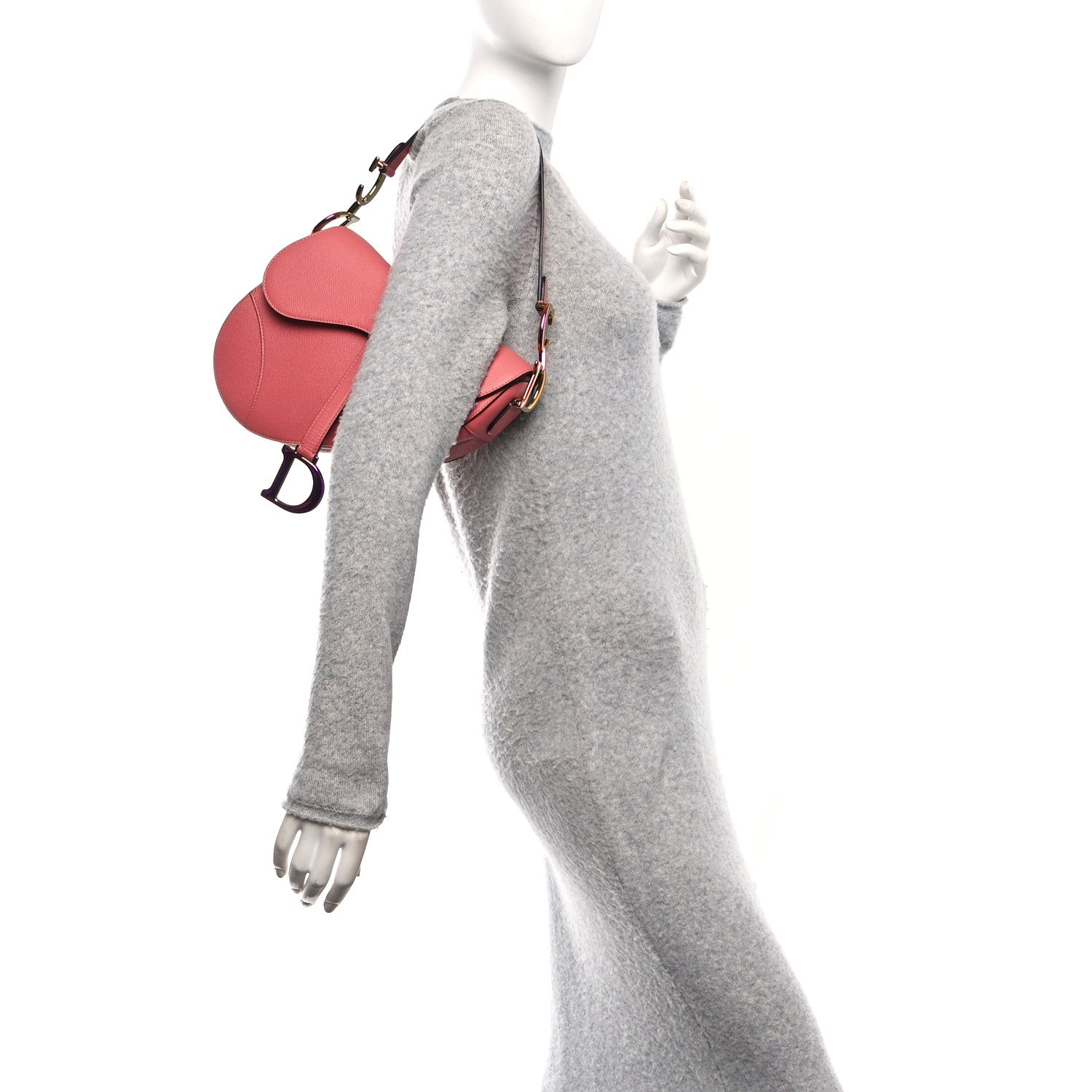 Christian Dior Grained Calfskin Saddle Bag Pink