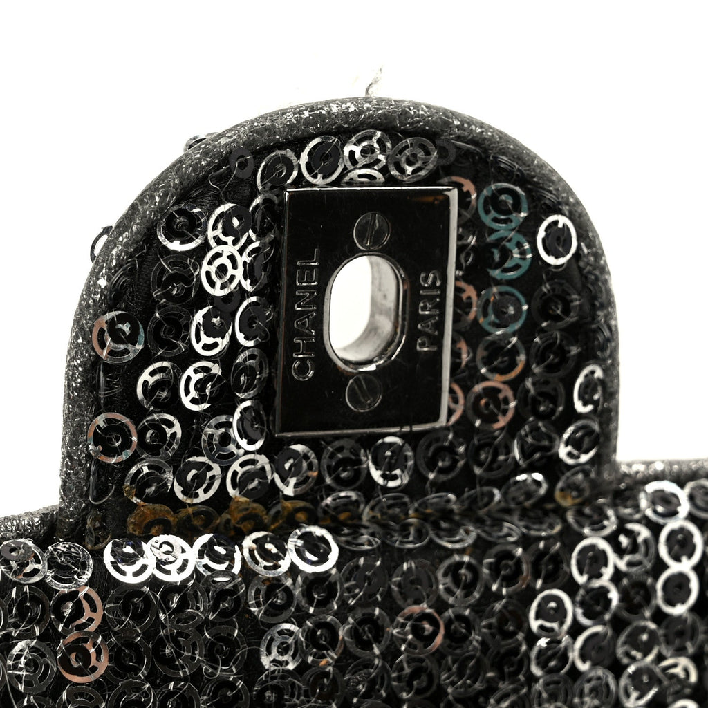 Chanel Sequin East West Flap Dark Silver