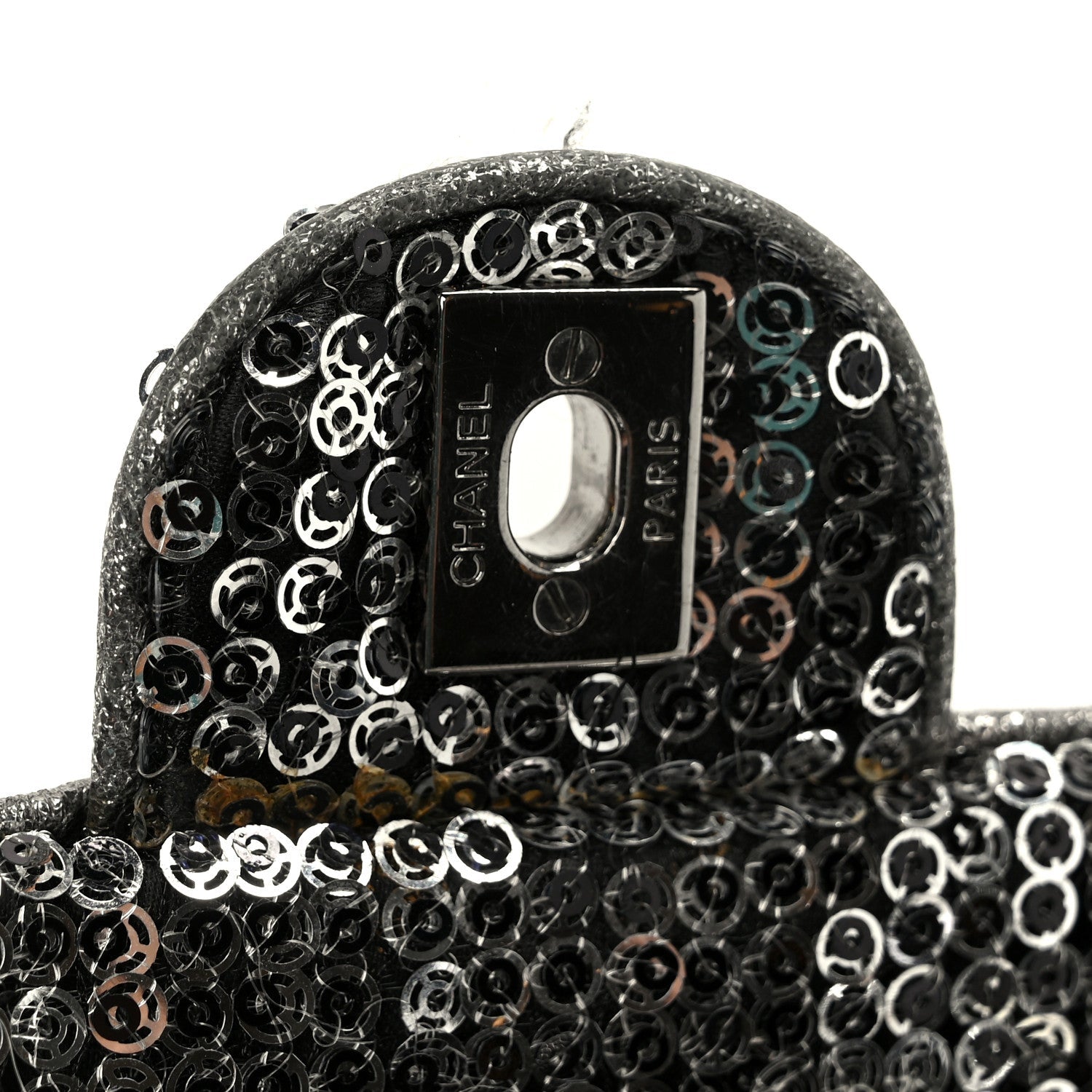 Chanel Sequin East West Flap Dark Silver