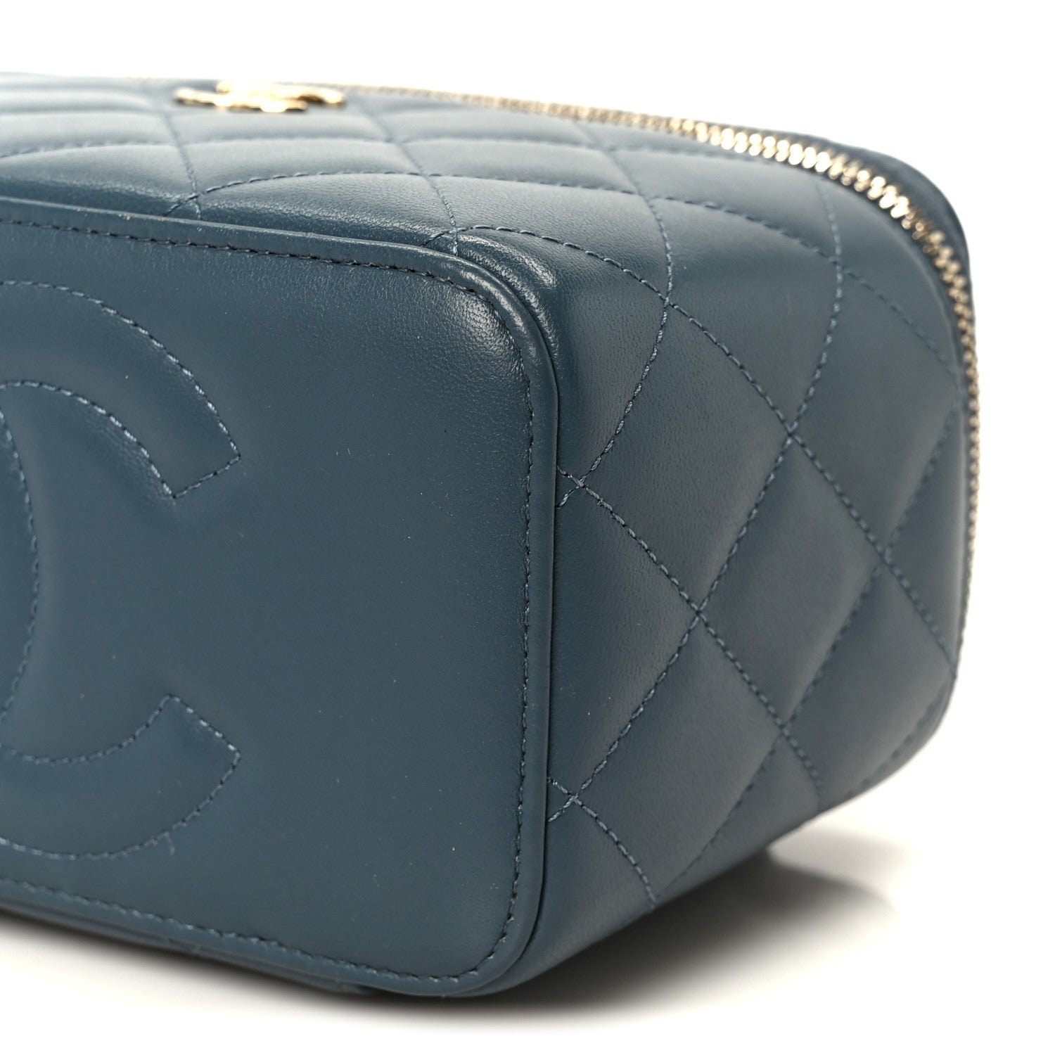 Chanel Lambskin Quilted Small Top Handle Vanity Case With Chain Blue