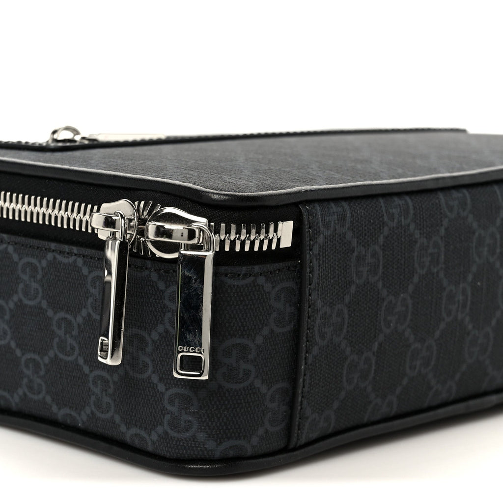 Gucci GG Supreme Monogram Calfskin Web Medium Messenger Bag Black Grey