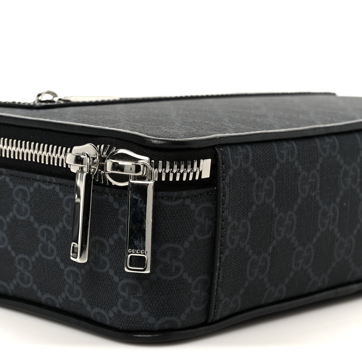 Gucci GG Supreme Monogram Calfskin Web Medium Messenger Bag Black Grey