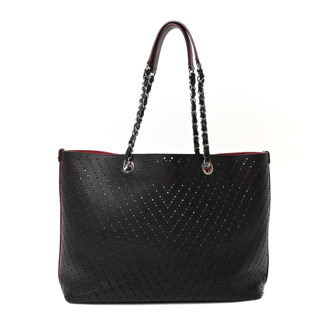 Chanel Perforated Grained Calfskin Large Shopping Tote Black
