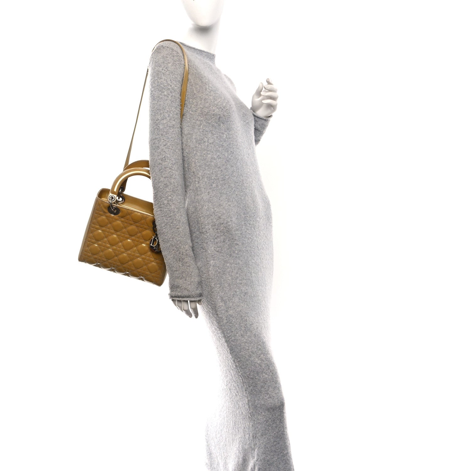 Christian Dior Patent Cannage Medium Lady Dior Beige