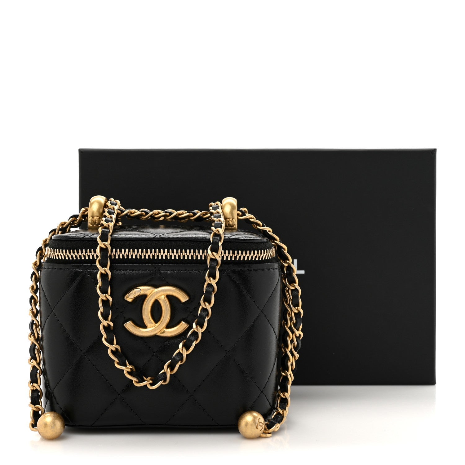 Chanel Calfskin Quilted Mini Perfect Fit Vanity Case With Chain Black