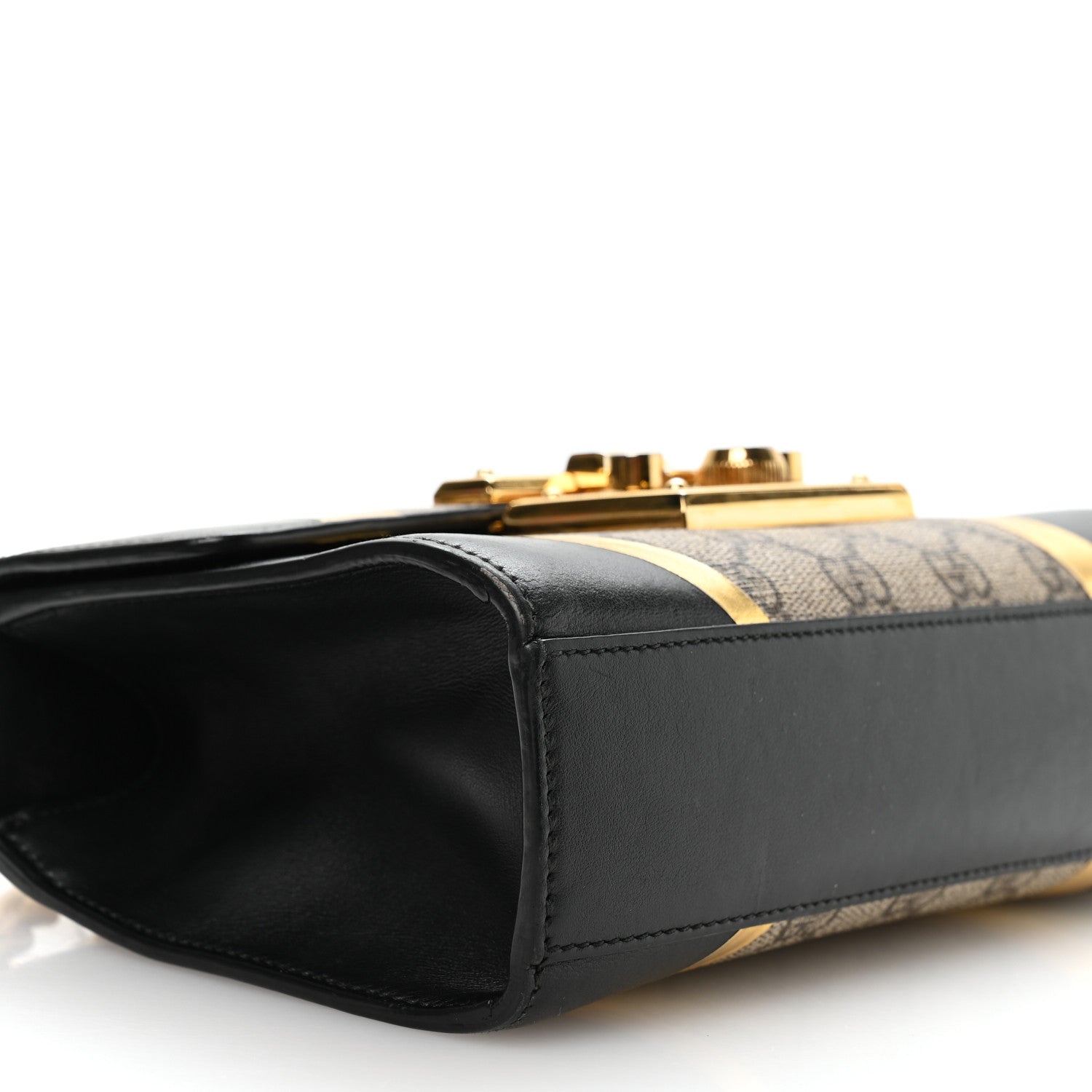 Gucci Calfskin GG Supreme Monogram Small Padlock Shoulder Bag Black Gold