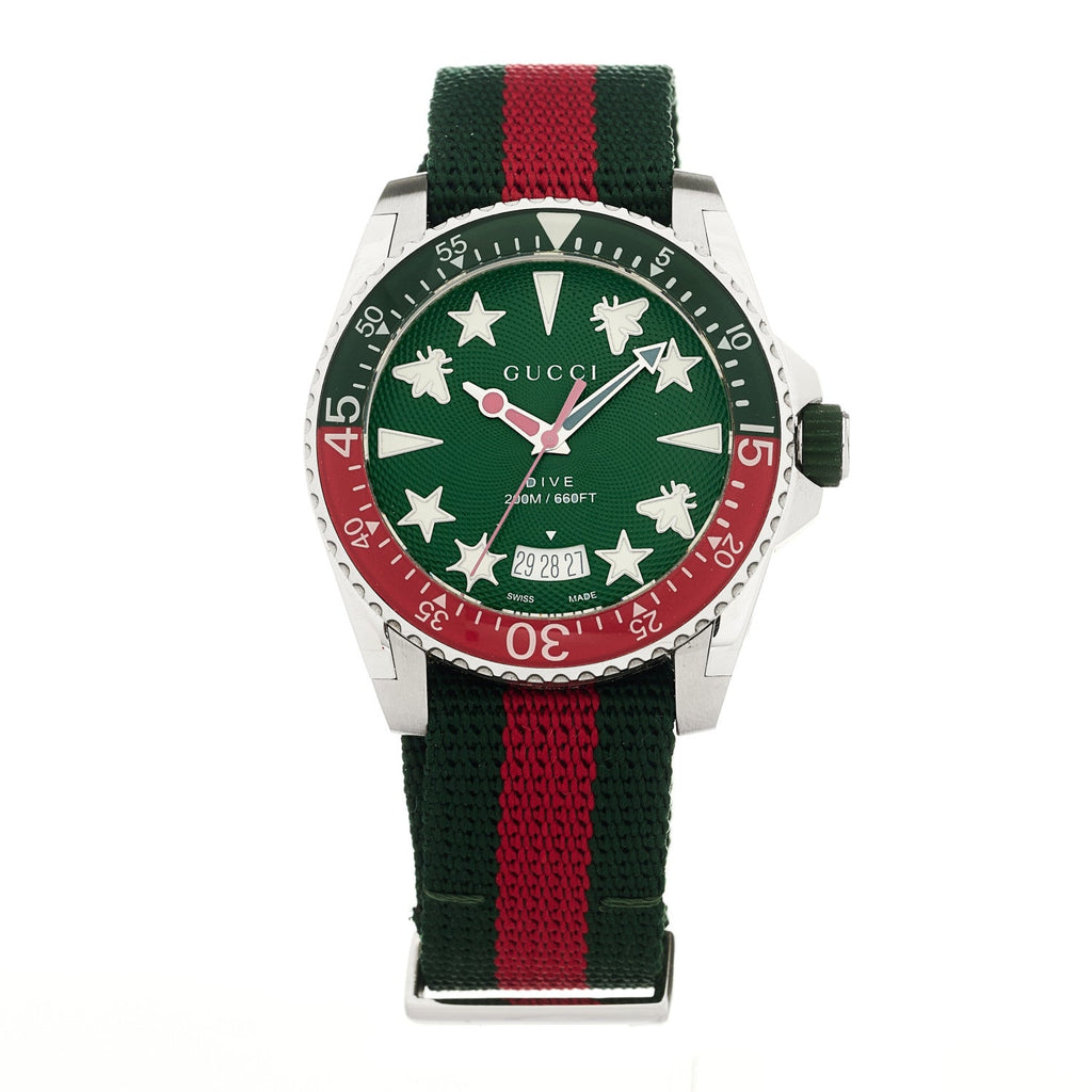 Gucci Stainless Steel Nylon 40mm Dive Quartz Watch Green