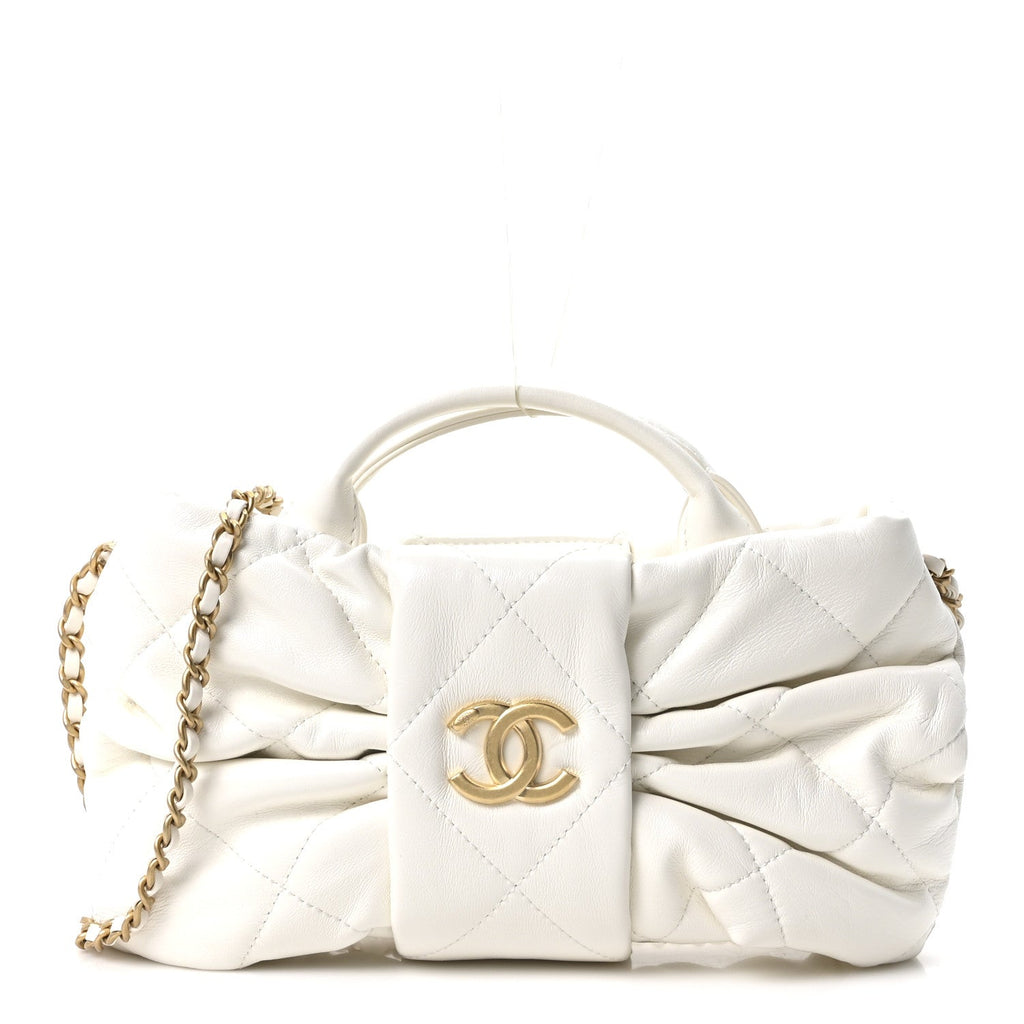 Chanel Lambskin Quilted Mini Bow Bag White