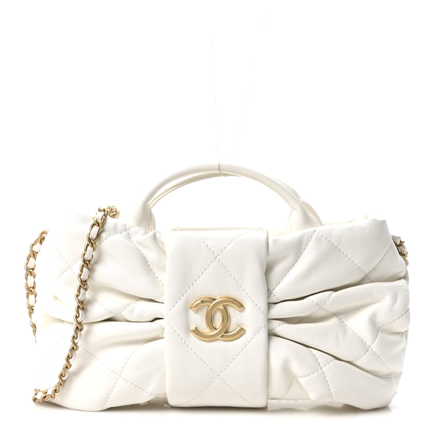 Chanel Lambskin Quilted Mini Bow Bag White