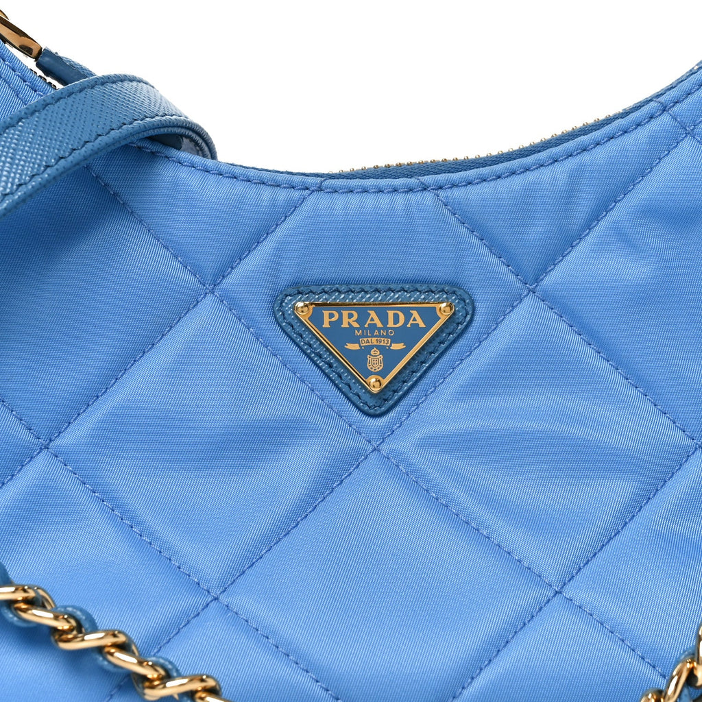 Prada Re-Nylon Saffiano Stitched Mini Re-Edition 1995 Chaine Shoulder Bag Blue