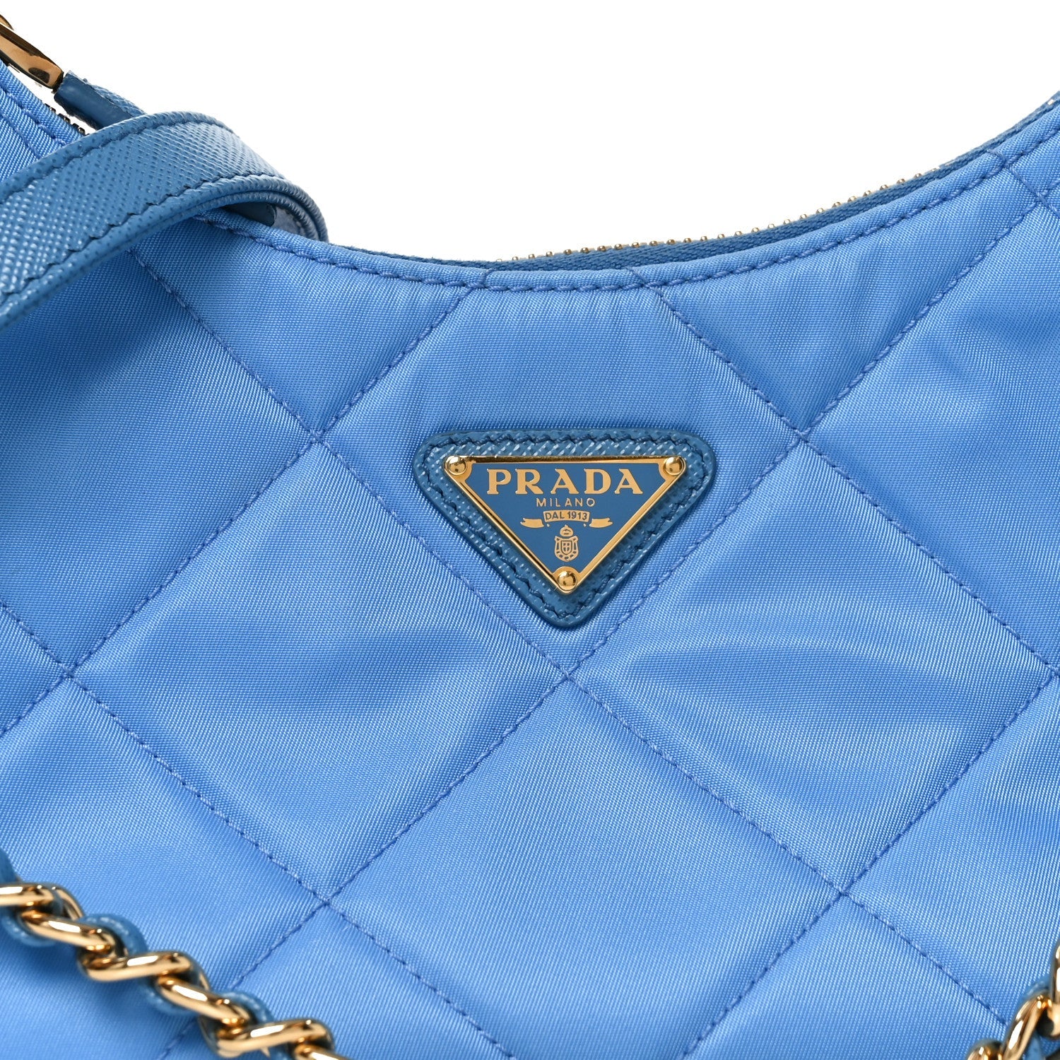 Prada Re-Nylon Saffiano Stitched Mini Re-Edition 1995 Chaine Shoulder Bag Blue